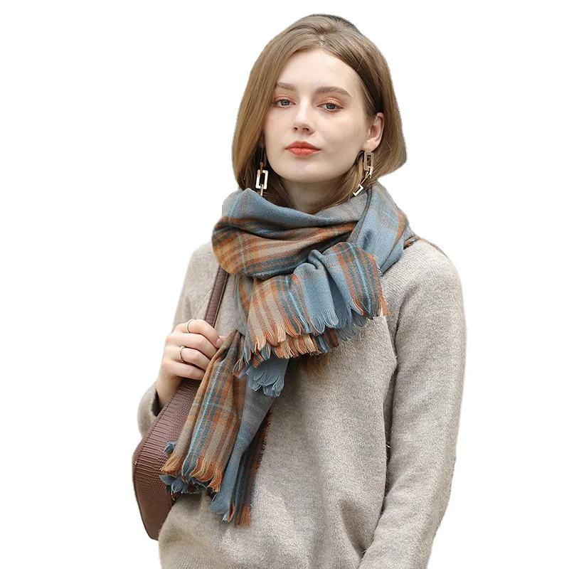 Scarves Winter Tassel Pashmina Scarf for Women Plaid Shawls Ladies Elegant  Wholesale Warmth Scarf Fall Shawl  Support Customize