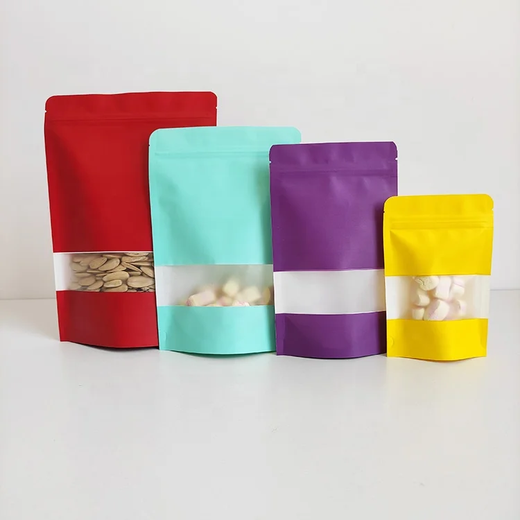 RTS 17x24cm black yellow blue pink green orange purple color recyclable kraft paper pouch for food packaging