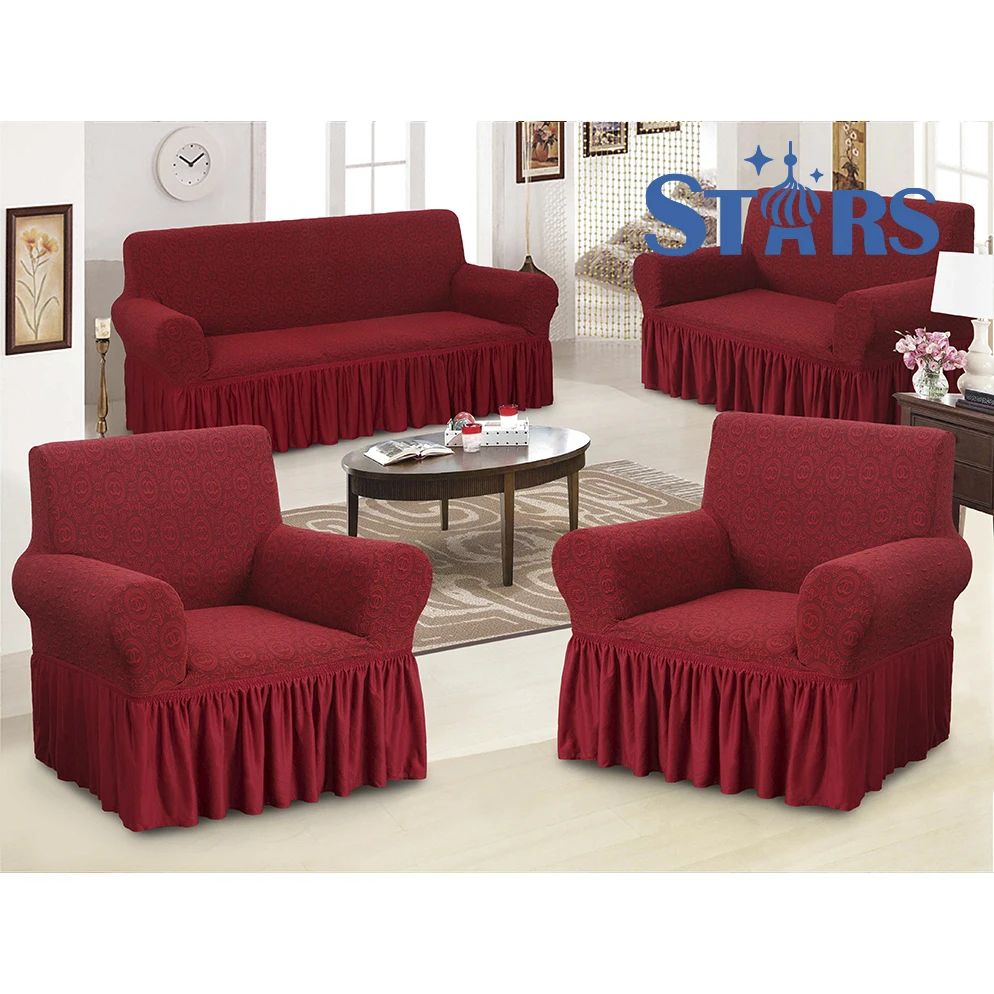 Wholesale stretch  jacquard sofa cover with skirt 3211 set 311 set support customization