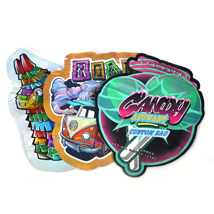 Custom Printed 1g 3.5g 7g 14g 28g Child Resistant Edible Cookie Candy Shape Die Cut Mylar Bags 3.5g