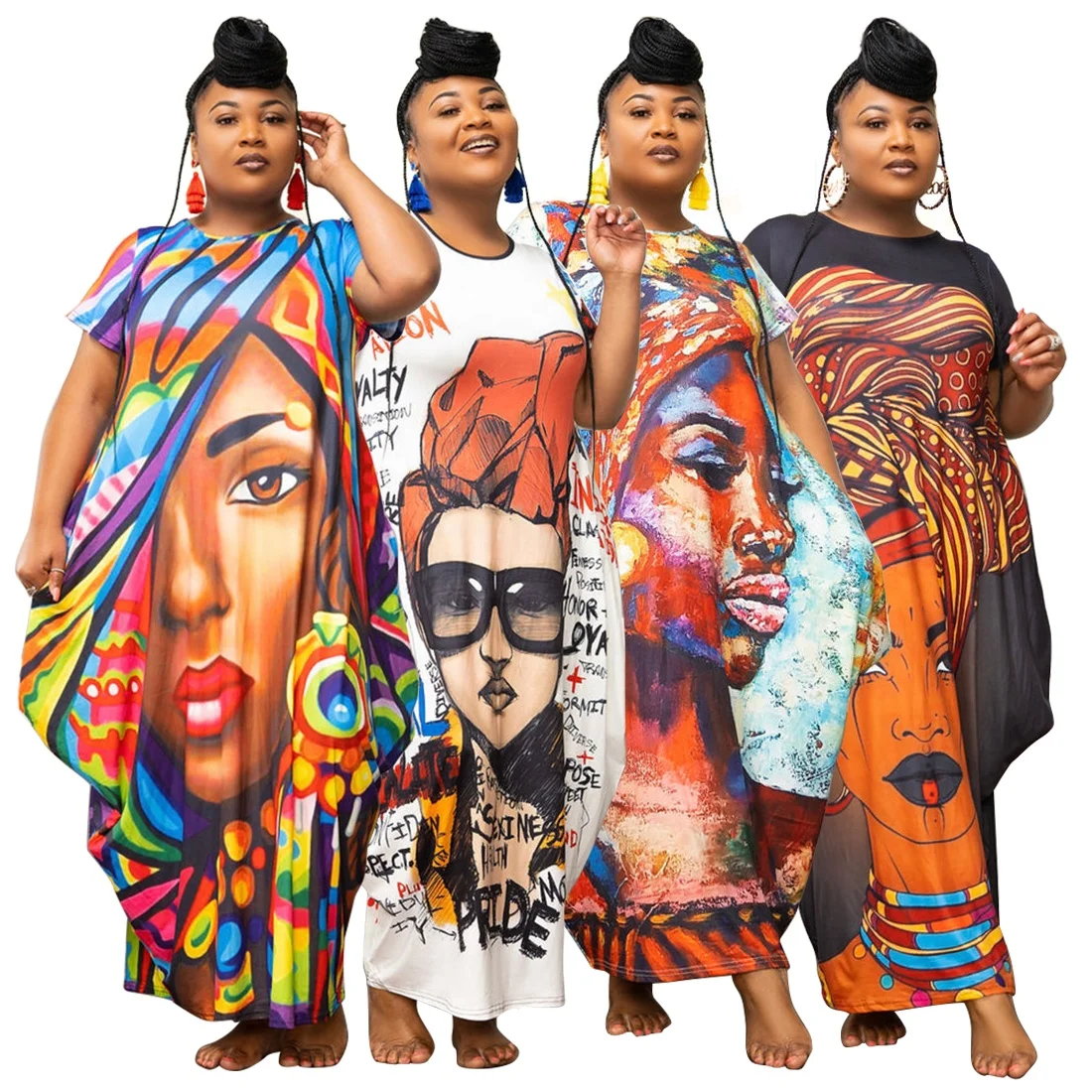 Tie Dye Women Boutique Clothing 2022 Plus Size African Casual Dress Maxi Tshirt Long Y2K Kitenge Dress Designs With Pockets