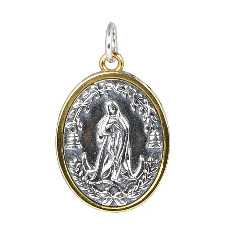 Authentic Silver S925 Sterling Silver Pendant Jewelry Vintage Gold Oval Maria Silver Medal Pendant for Men and Women