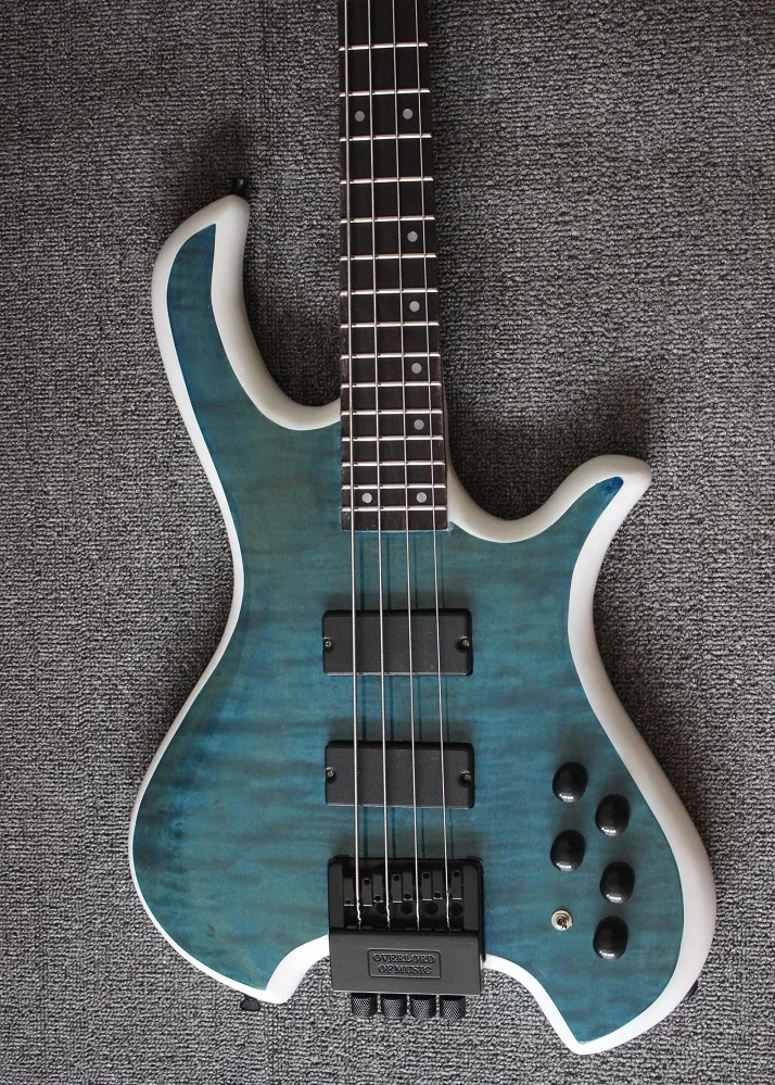 Weifang Rebon 4 string headless quilt maple  electric bass guitar in green colour