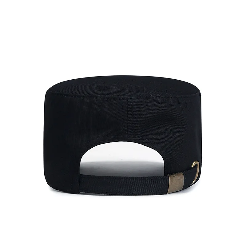 Solid Color Cotton Flat Top Cap For Men adjustable Machinable Customization Embroidery Metal Tag Stock