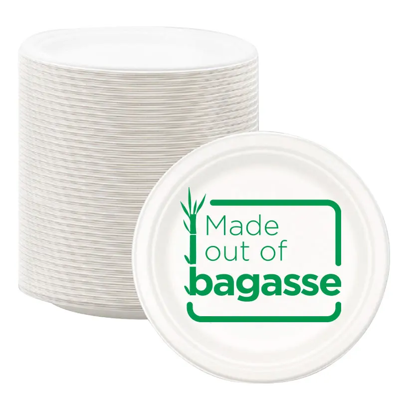 9 inch Free Samples Manufacturers Sugarcane Pulp Bagasse Round Biodegradable Plates Bulk Disposable Plates Food