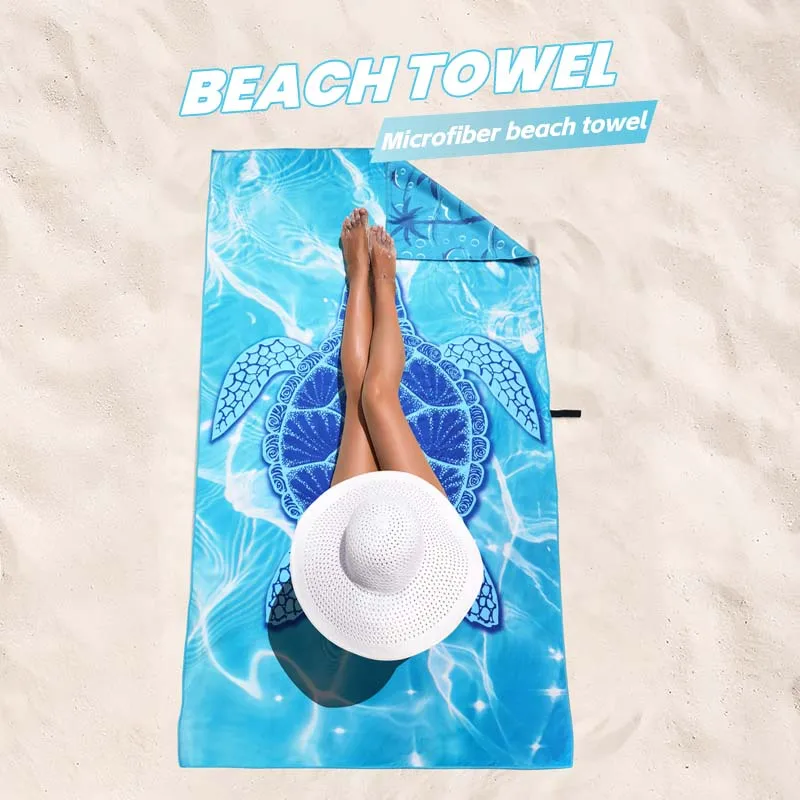 90*180Cm Quick Dry Plus Oversized Sea Turtle Printed Absorbent Suede Microfiber Personalized Beach Towels With Portable Mesh Bag