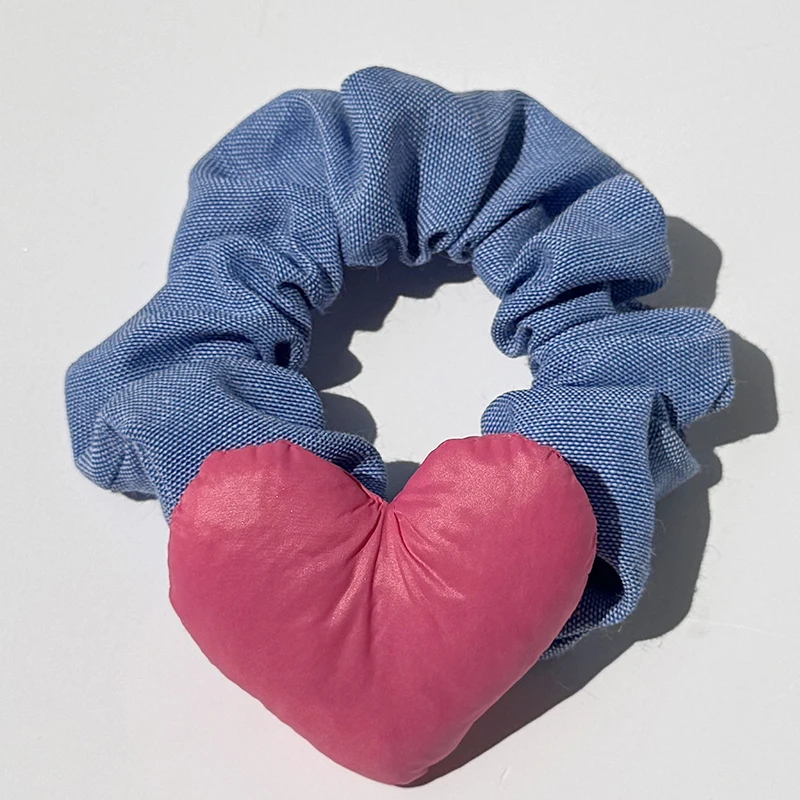 Sweet Simple Peach Heart denim three-dimensional Hair Tie Rubber Band Ponytail Holder hair Scrunchies Women Girl hairband
