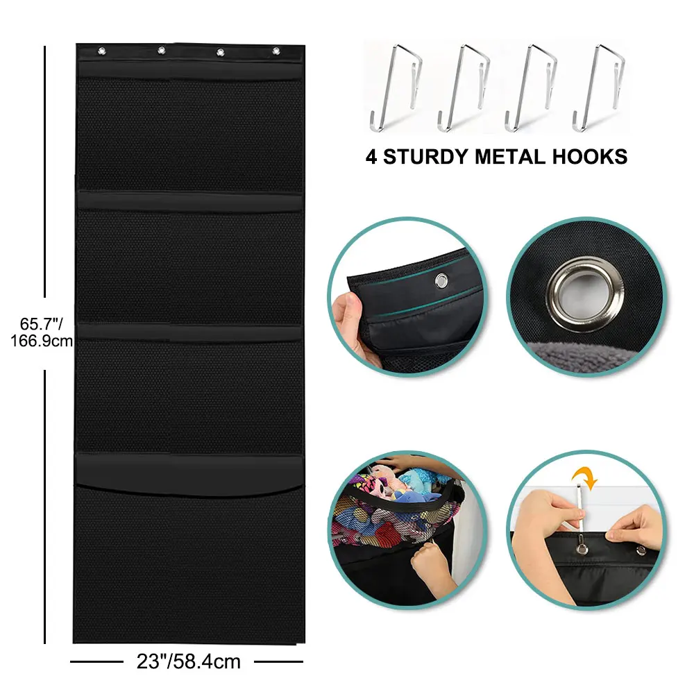 5 Large Pockets Over the Door Stuffed Animals Organizer Animal Storage for Toys Hanging Toy Baby