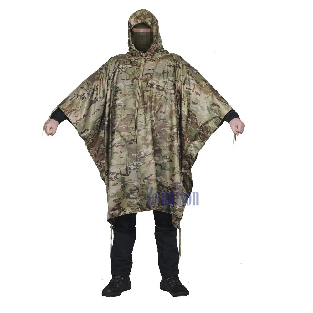 Zennison Waterproof Raincoat Ripstop Tactical Outdoor Use Rain Cover Multifunction Poncho