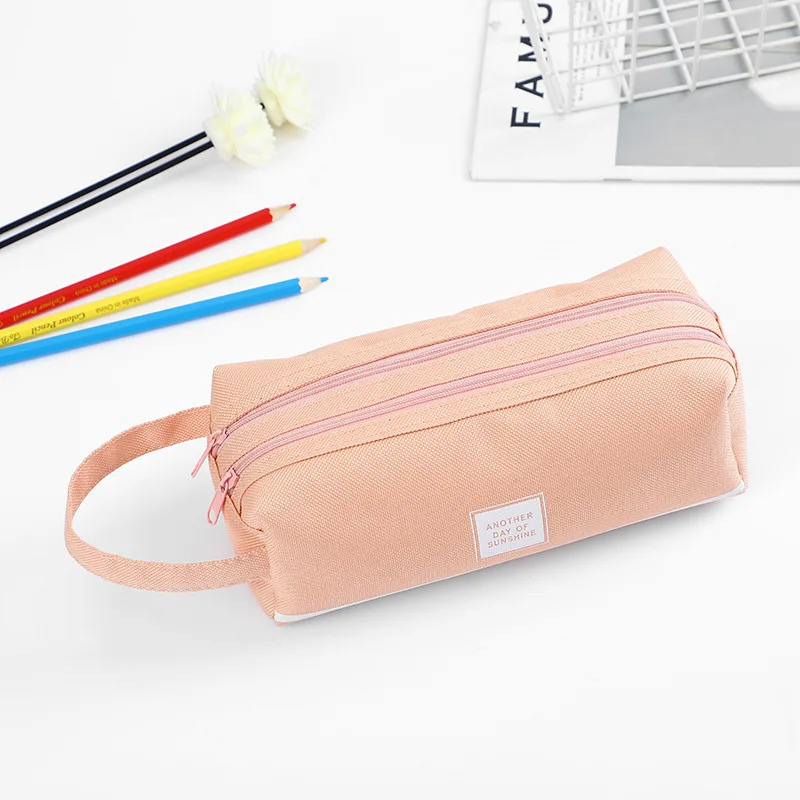 
Solid Canvas Pencil Pen Bag Large Capacity Creative Korea Fabric Pencil Case For School 