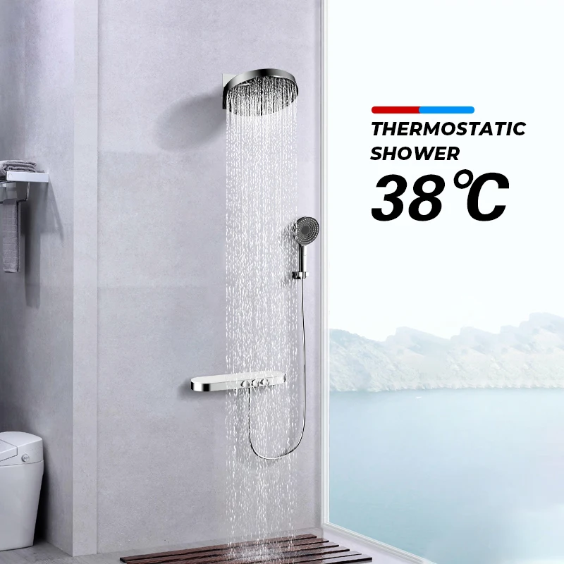 Smart Bathroom 1.5M PVC Shower Hose Brass Hot Cold Water Mixer Concealed In-Wall Shower Faucet Rain Shower Mixer Set