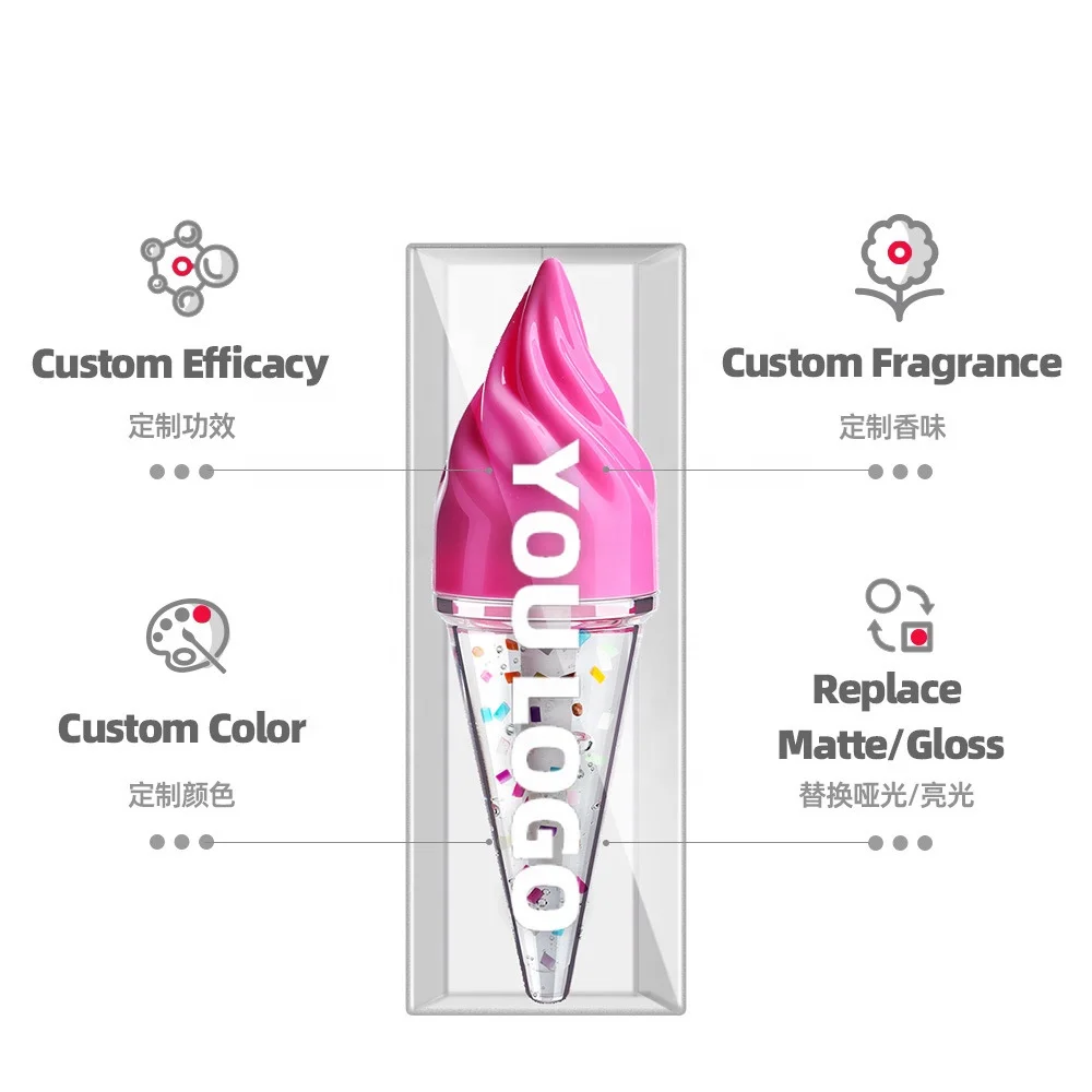 Plump Nourishing Lip Oil Candy Filler Lip Gloss Ice Cream Shape Lip Oil Clear Neutral Makeup Supply Customized Wholesale