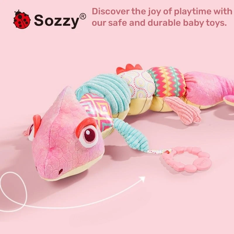 Sozzy Cute Colorful Long Worm PP Cotton Stuffed Plush Toys for Kids Gifts Bedroom Decorations Soft Animal Chameleon Toy Doll
