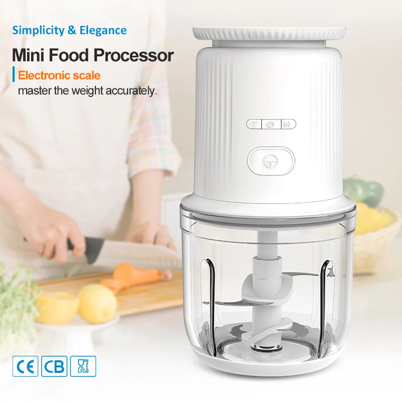 Weighing Design Glass Cup ABS Button 120W 1500mAh 2600rpm 600mL Electric Food Chopper with White Screen Digital Scale