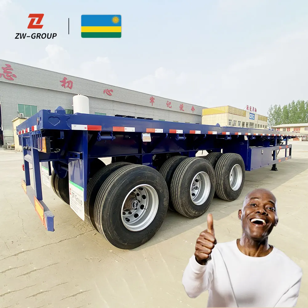 ZW 3 Axle 40ft 45ft Container FlatBed Trailer 12.5M Used Flatbed Semi Trailer for Zambia