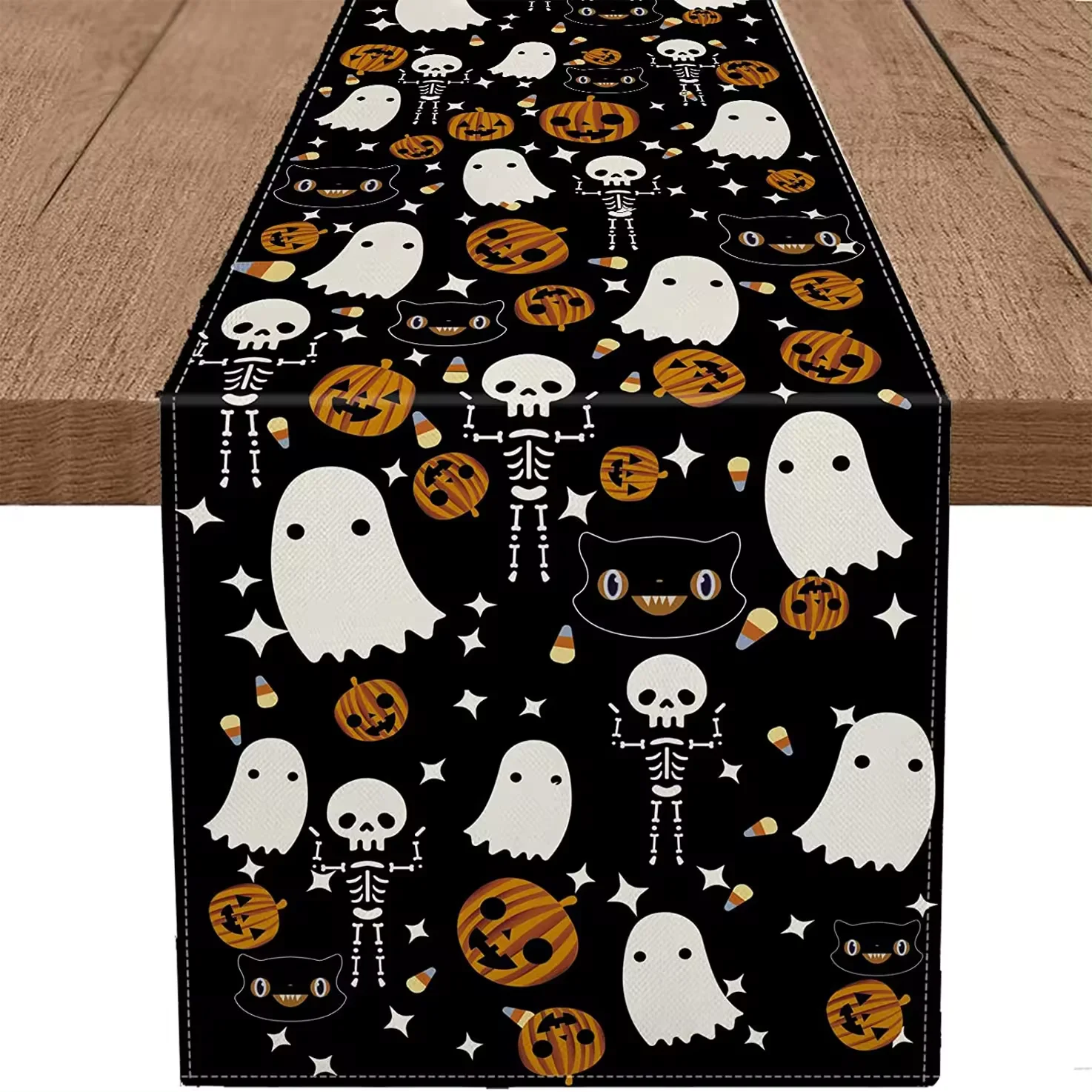 Custom Holiday 72inch Halloween Decorations Spider Web Pumpkin Linen Halloween Table Runner Tablecloths Table Cover Decorations