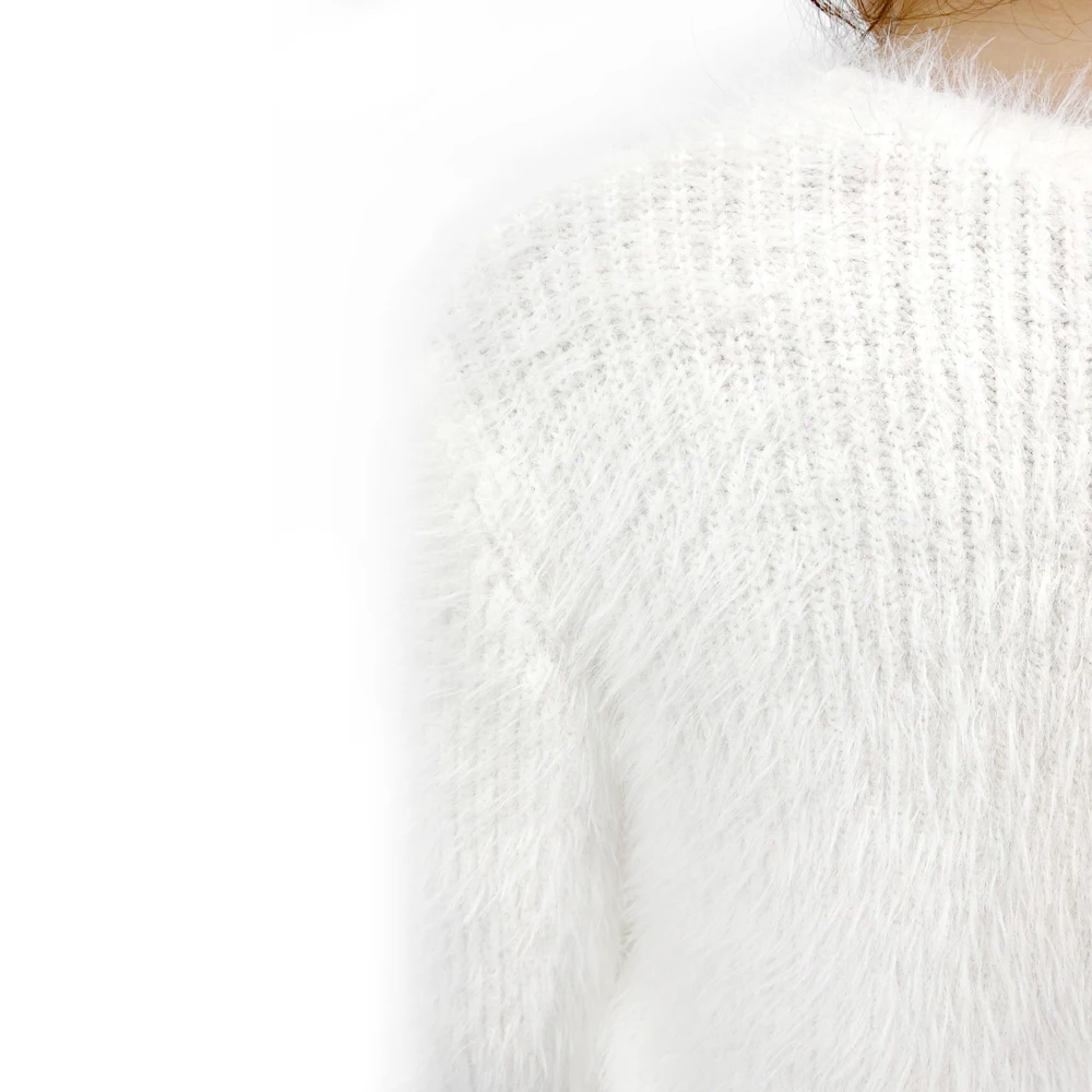 Custom Oem Fall Autumn High Quality White Warm Mohair Wool V Neck Cardigan Sweater With Buttons For Women