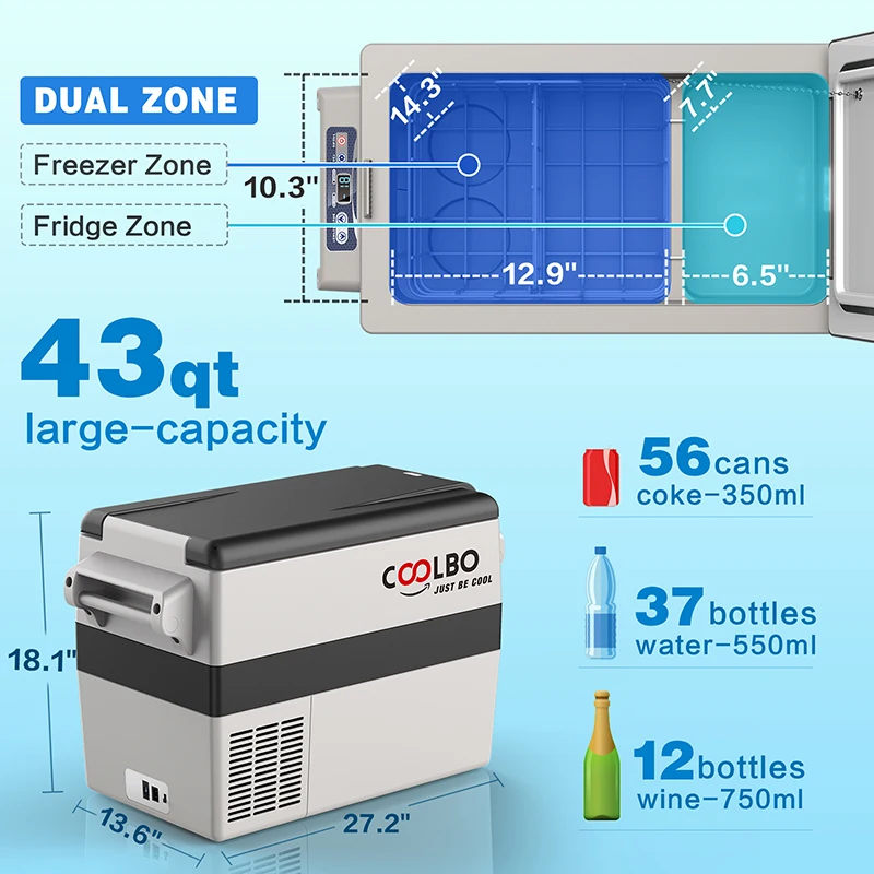 42L Fast Freezing Mini Outdoor Cooler Box Camping Fridge Offroad Refrigerator 12v
