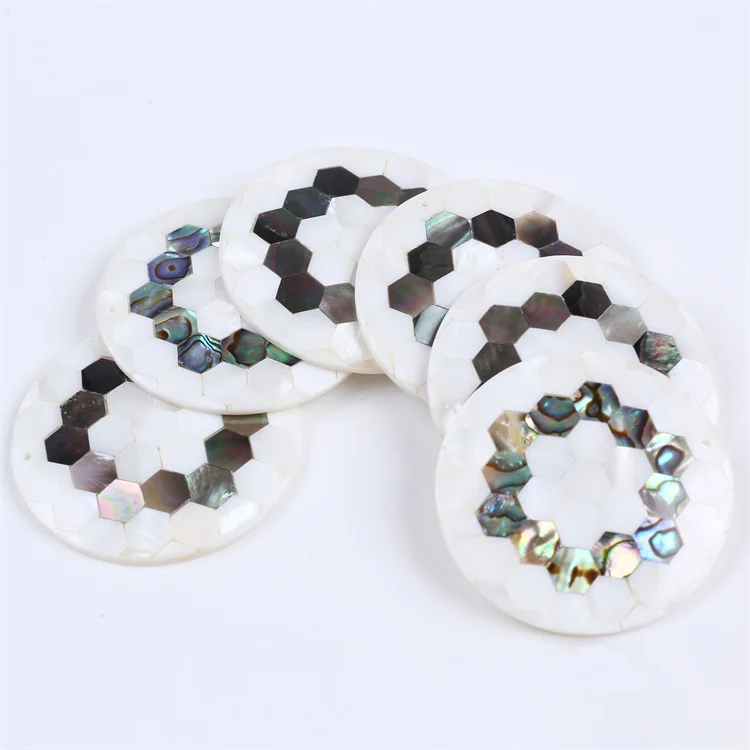 50mm Wholesale natural mother of pearl mosaic round coin shape shell pieces jewelry accessories