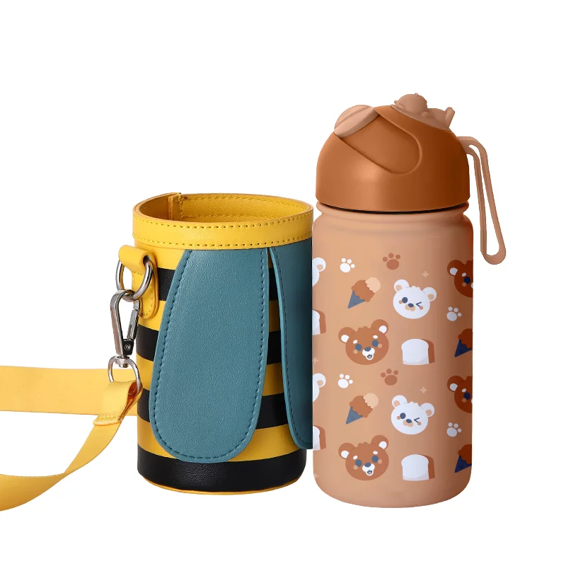 Новый дизайн Everich 14oz odm симпатичная кожаная сумка для бутылки воды детей бутылка с высококачественным металлическим крючком