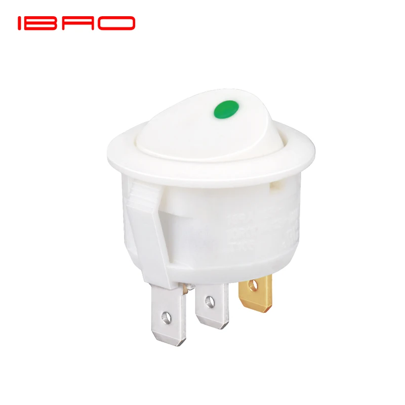 Rocker Switch Round Button White Color 3pins ON-OFF with Light