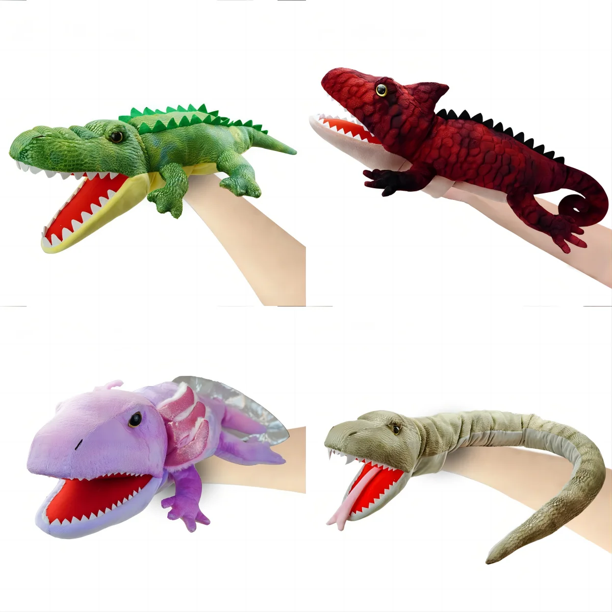 2024  movement talking lizard Hand Puppets with open mouth Stuffed Dinosaur Animal Soft Baby Plush Toy for children