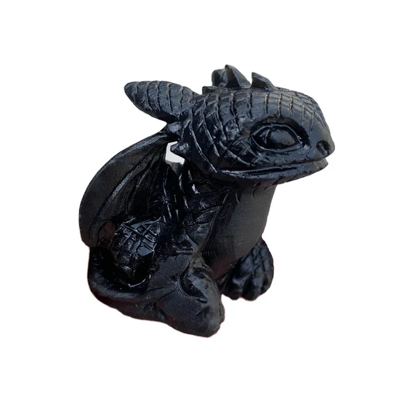 
 Оптовая продажа, натуральный резной черный обсидиан, кристалл дракона, кварцевый Беззубик для украшения дома  