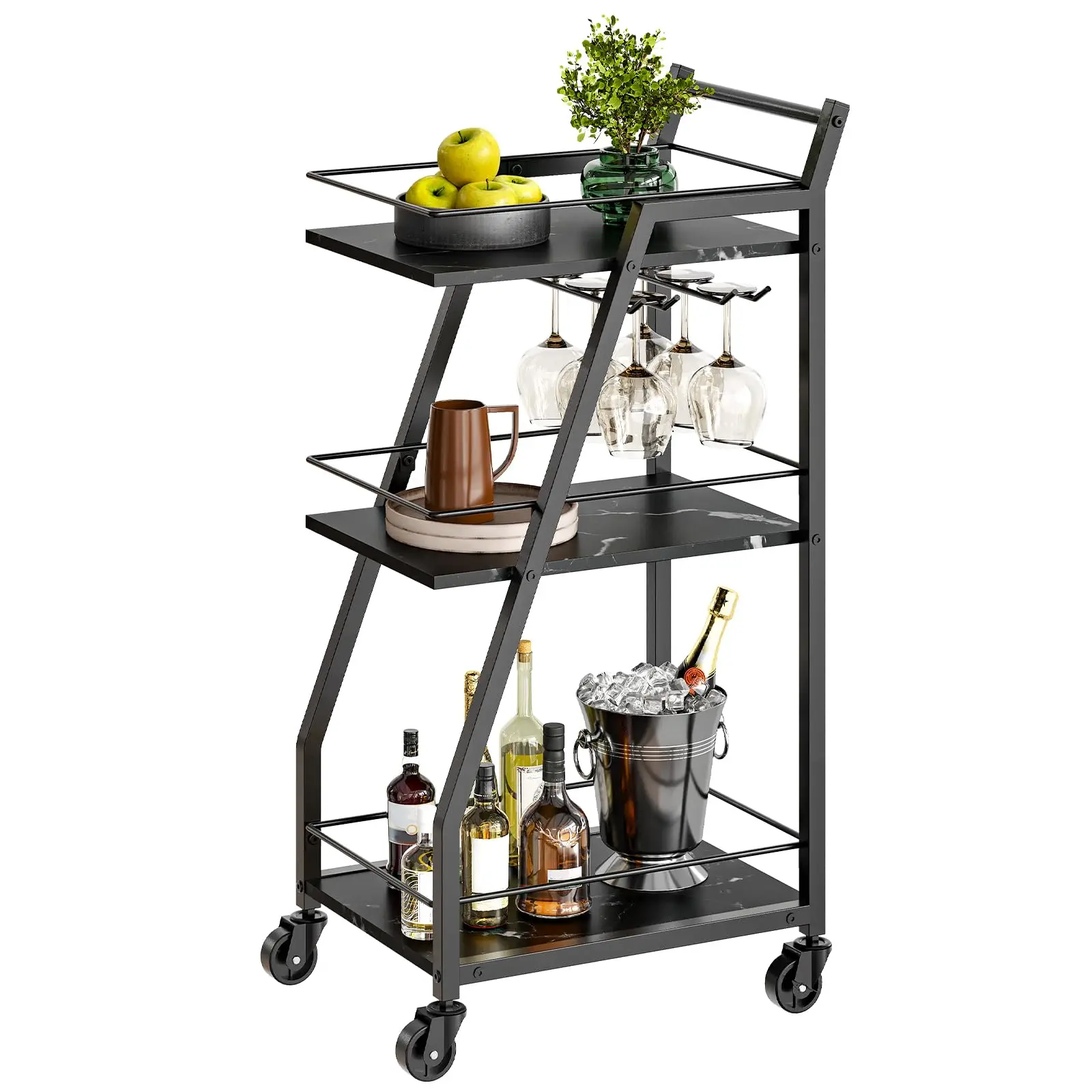 Luxury metal glass tea wine food drinks salon serving trolley bar cartforhotelrestaurantbanquetweddingparty-Amazon customization