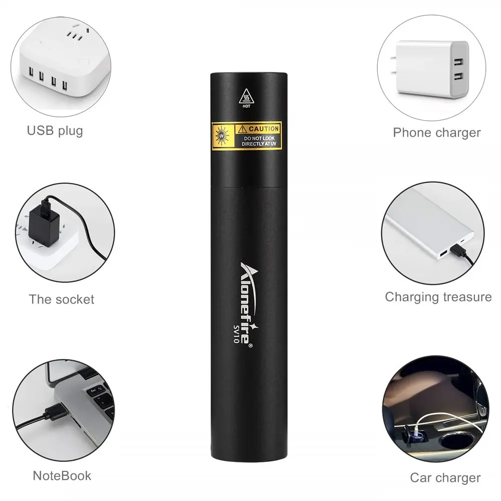 Alonefire SV10 UV 365nm Ultraviolet Flashlight USB Rechargeable Blacklight Pet Urine Dog Cat Urine Stains Leakage Detector Light