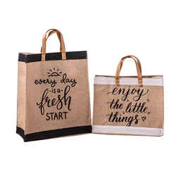 Logo Printed Tote Eco Friendly Recycled Shopping Jute Bags with Logo Promotional High Quality Low Price Customized Handled