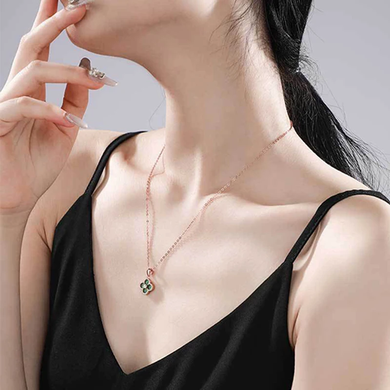 VANA Designer Four Leaf Clover Pearl Moissanite Green Malachite White Zircon Jewellery Pure Silver Necklace Earrings Jewelry Set