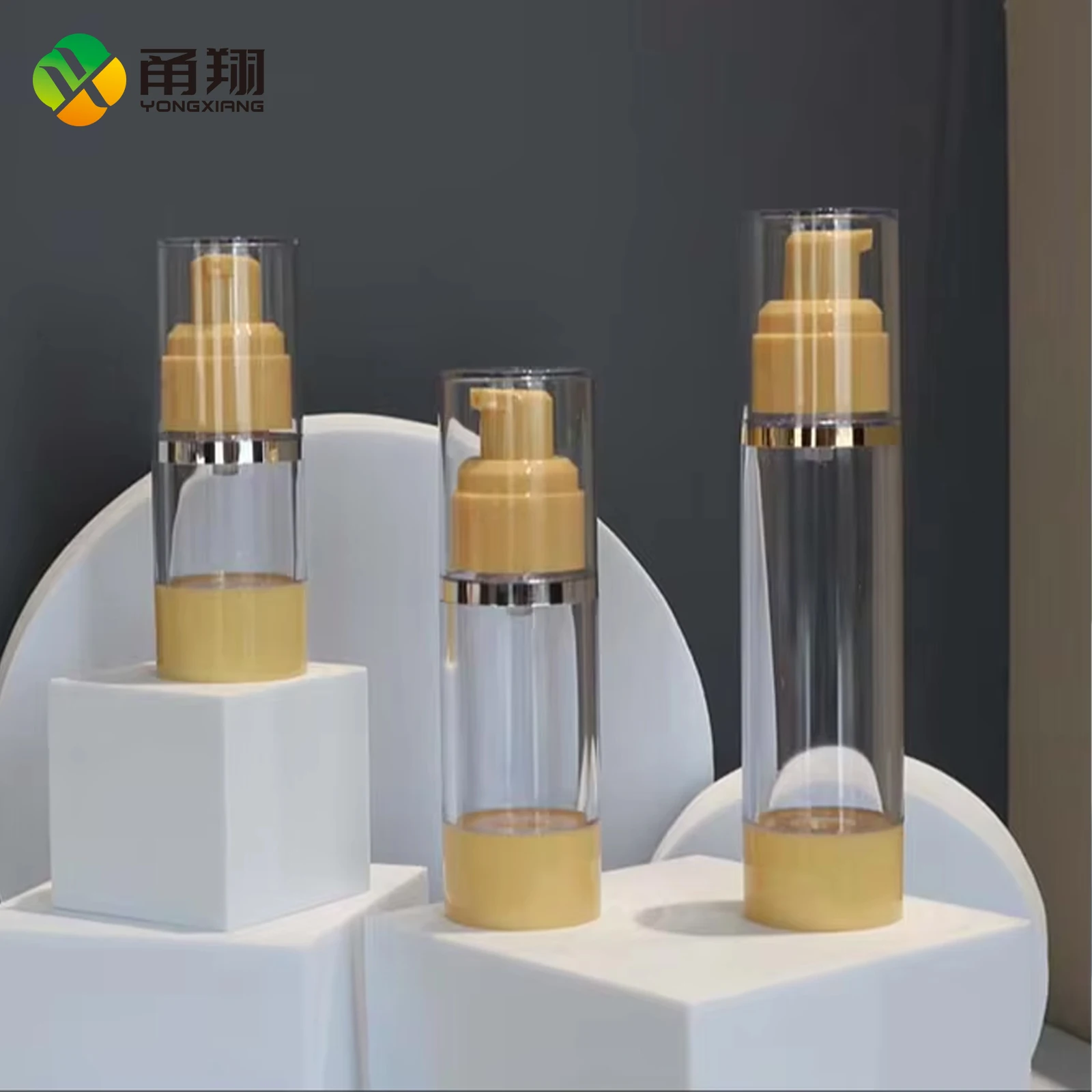 Eco-friendly reuse 15ml 30ml 50ml lotion airless pump bottle yellow gold silver emulsion eye cream vacuum bottle