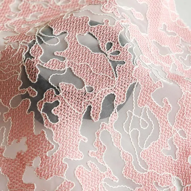 HA-17709 Customized color knitted net cloth and rope soft tulle mesh with cording embroidery fabric for dress