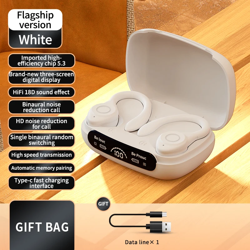 True Wireless Earbuds with Ear Hook Handsfree With In-ear Sports Call Noise Reduction Long Battery Life With Mic Earphone