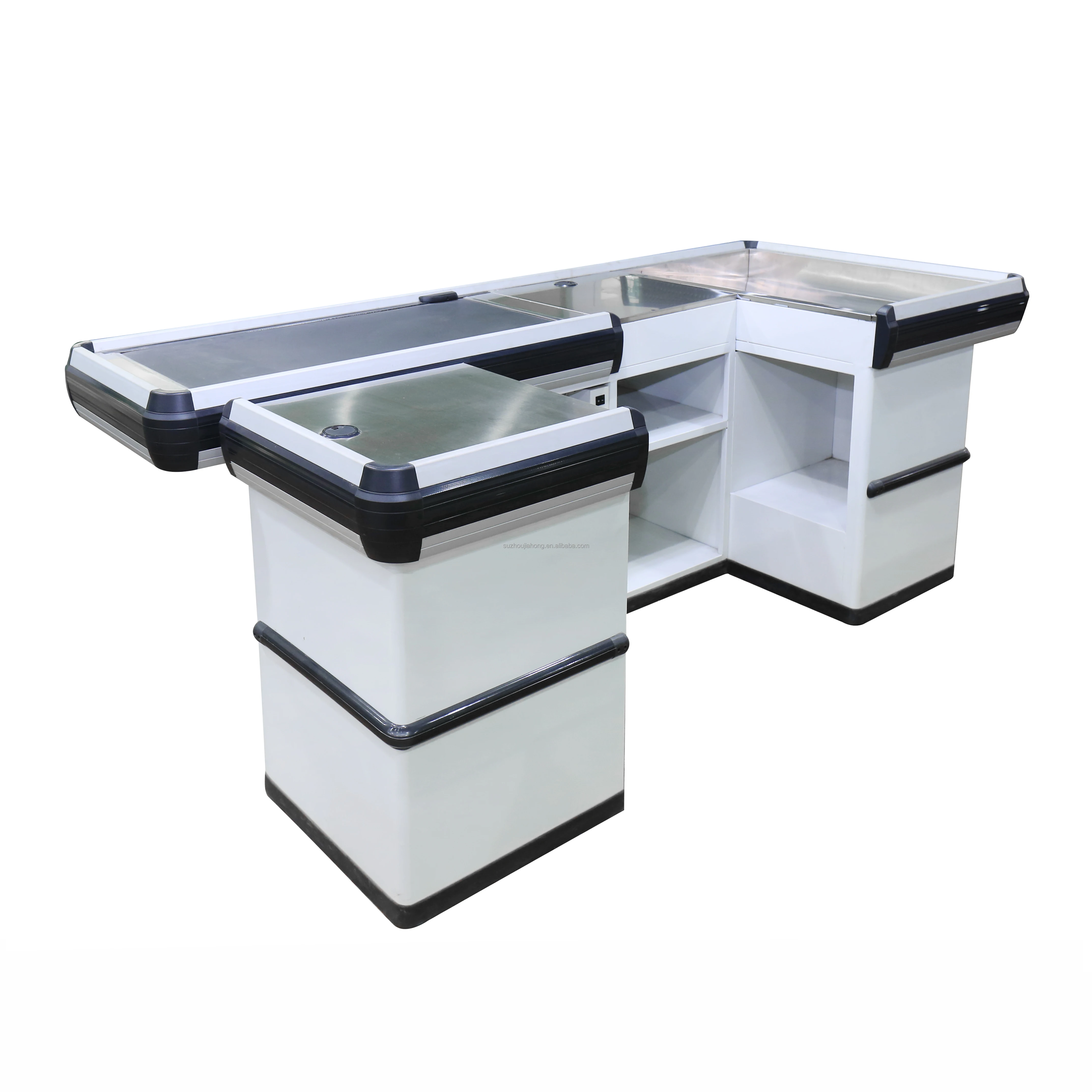 Electric Metal Supermarket Cashier Counter/Cashier Desk/Checkout Counter With Conveyor Belt Retail Store Checkout Counter