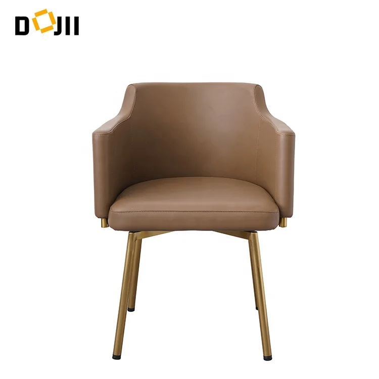 Luxury Mid Century Contemporary Modern European Real Leather-Upholstered Armrest Restaurant Dining Chair