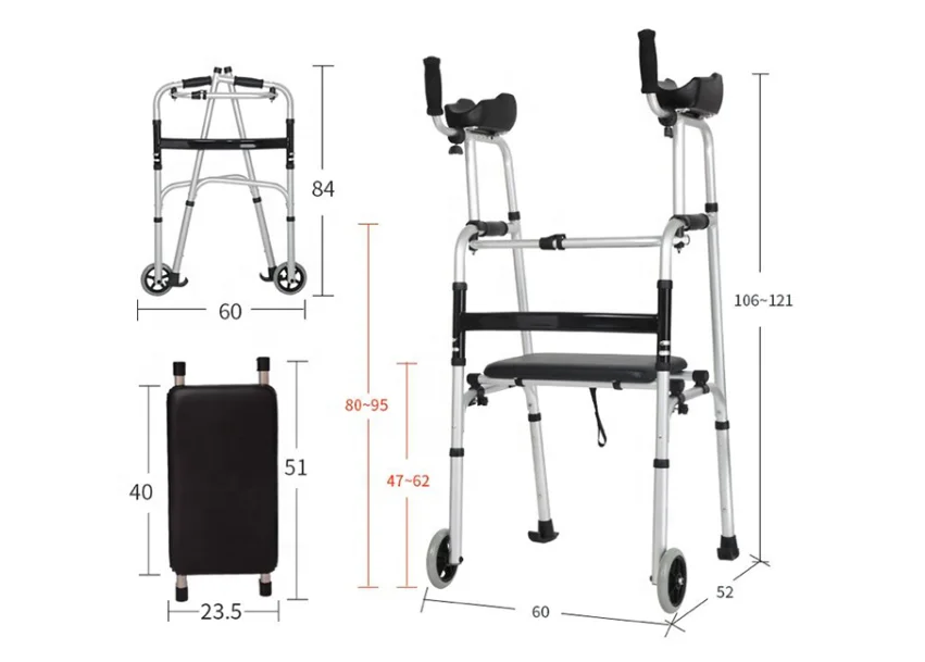 Portable aluminum alloy single folding walker handicap walking Forearm platform for disabled
