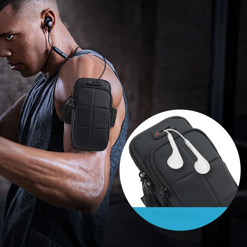 Running Armband Phone Holder MP3 Player Armbands with Earbuds 3 Zipper Pocket Sweatproof Men Women Adjustable Strap Arm Bag