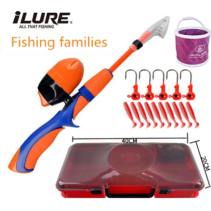 ILURE 1.2m Kids Fishing Pole Rod and Reel for Youth Kids Includes Storage Box Fully Fishing Equipment Fun Fishing