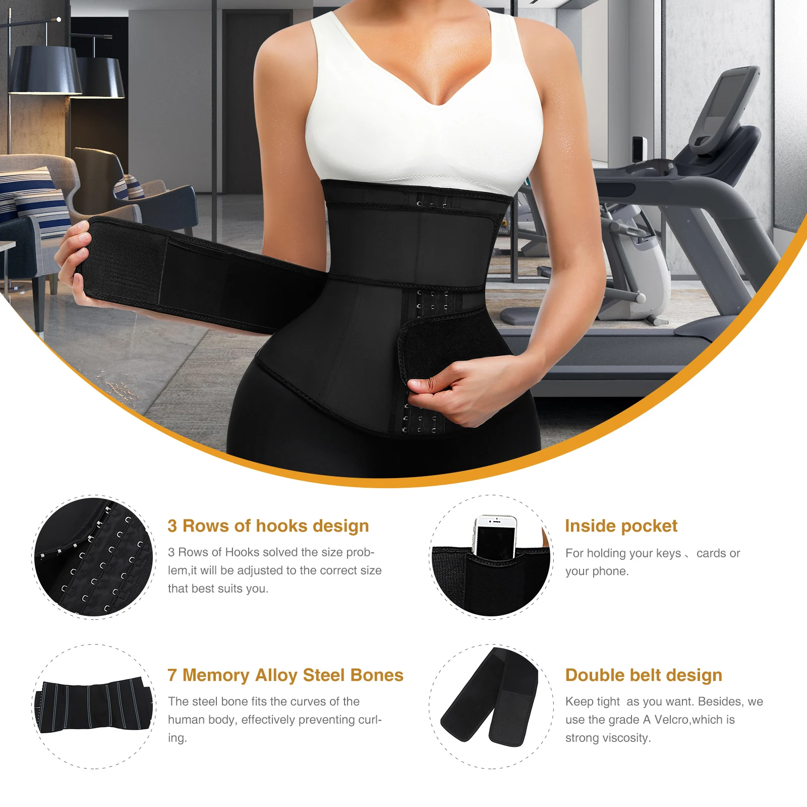 Hexin Factory Price Custom Logo Women Tummy Control Compression Slimming Double Belt Latex Waist Trainer Shaper