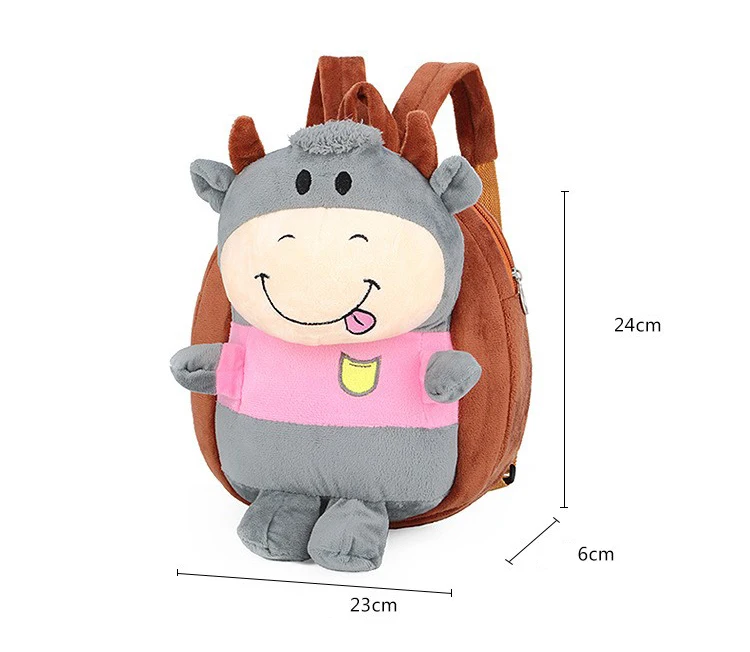 Custom Cute Cartoon Colorful kindergarten Backpacks Stuffed Animals Soft Cow Plush Backpacks