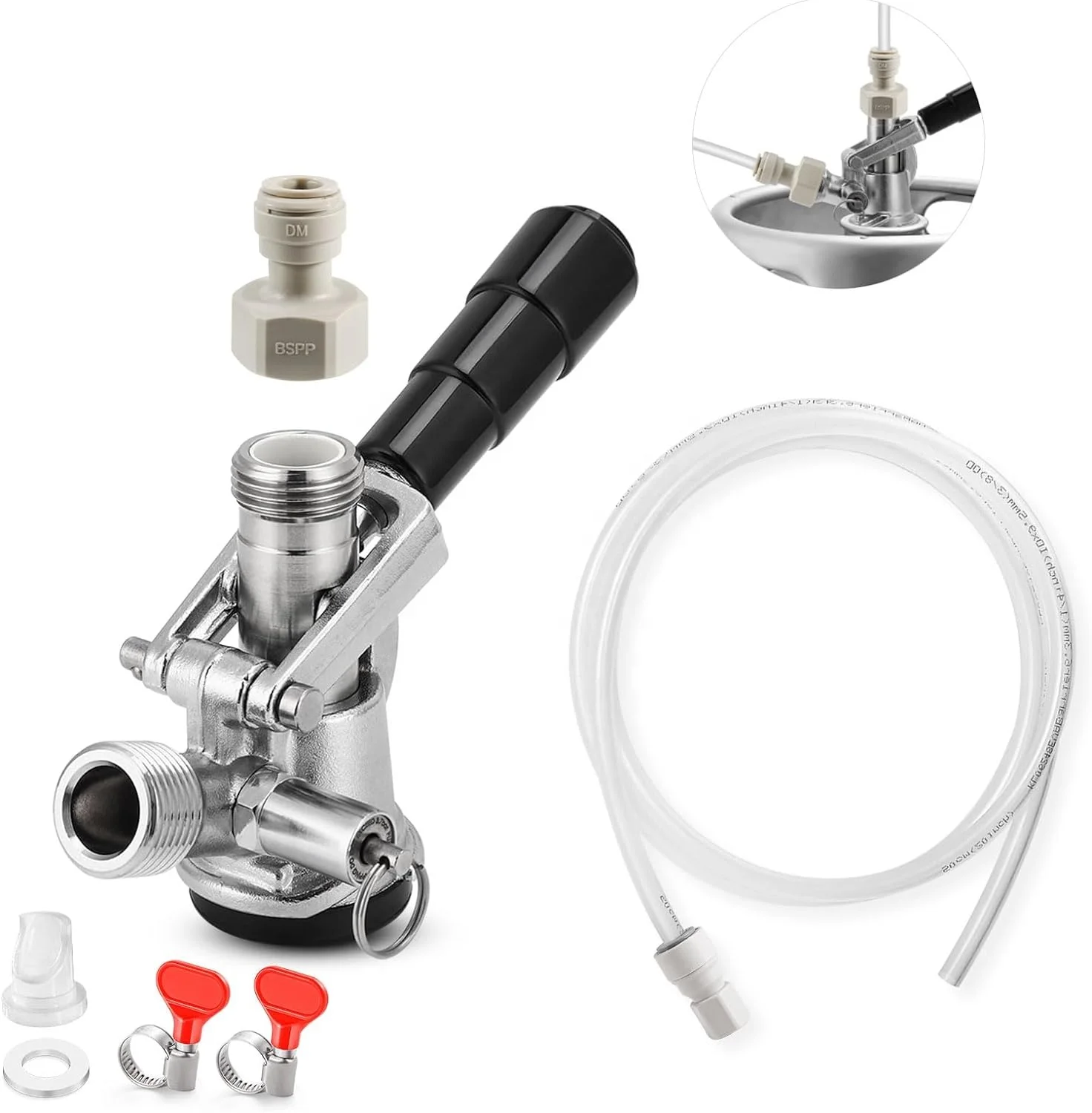 D Type Keg Coupler Quick Joint System for Kegerator 5/16 Barbs G5/8 Nuts US Sankey Keg with EVA Tubing Beer Line