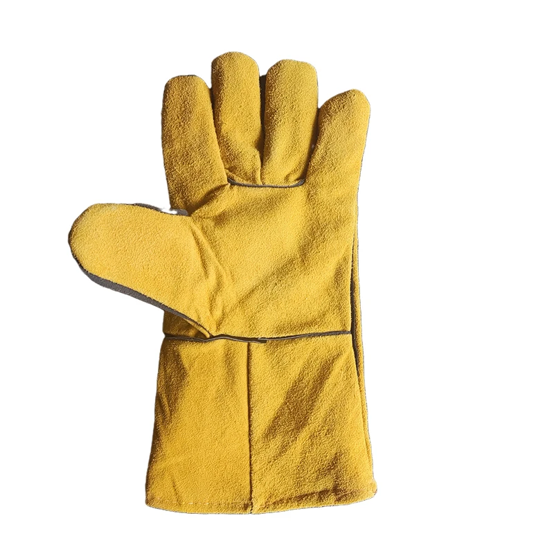 heat resistant cow split work construction safety men cowhide split anti cut leather tig welding gloves