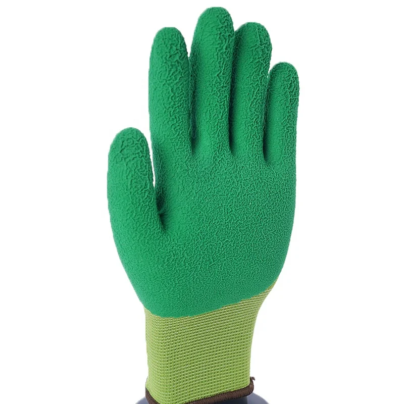 Contact Gloves Luvas Guantes, 13-Gauge, Hi-Vis Green Nylon Shell, Green Foam Latex Palm Coating