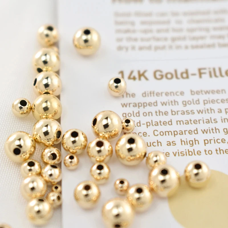 Premium Real 14K Gold Filled Round Seamless Spacer Beads for DIY Components Smooth GF Jewelry Findings Accessories