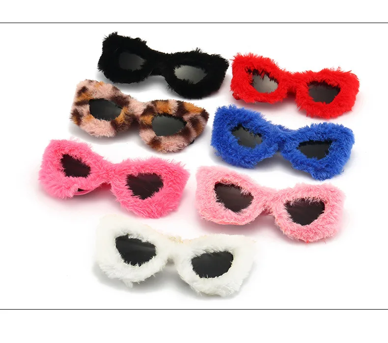 New Arrival Pink Cat-Eye Plush Sunglasses for Women Vintage Oversized Cat Eye Decorative Glasses Winter Thermal Fluffy Eyewear