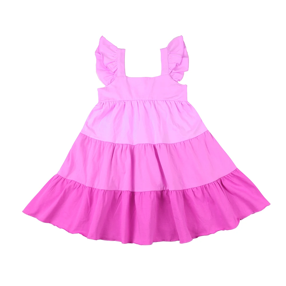 Toddler Girls Spaghetti Strap Midi Dress Flutter Sleeve Knit 95% Cotton and 5% Spandex 100% Cotton Tiered Dresses