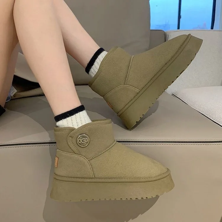 Most Selling Custom Snow Boots Thick Sole Winter Shoes Ankle Warm Fluffy Boots For Lady