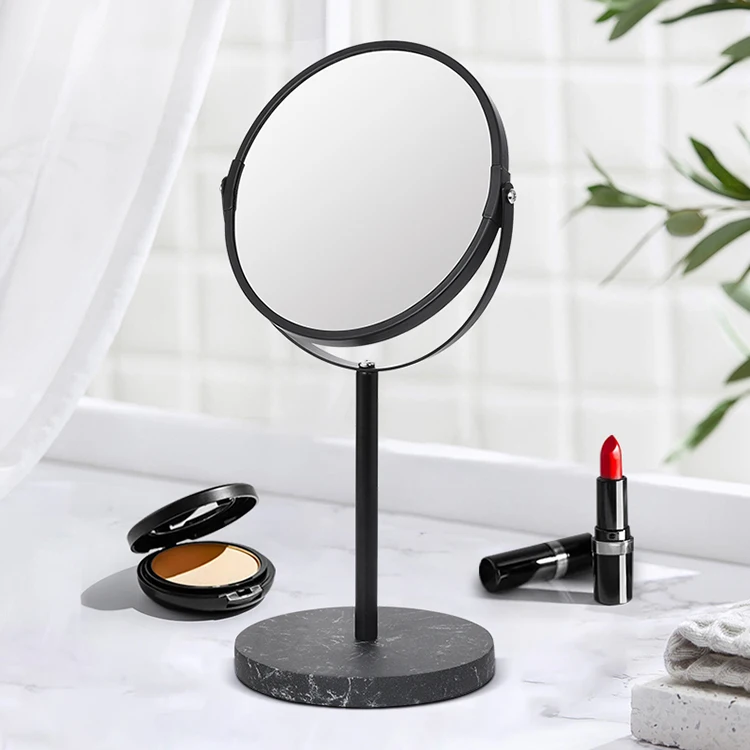 Пользовательское современное дизайнерское роскошное круглое черное зеркало для макияжа для отеля, ванной комнаты, настольное зеркало для туалетного столика, увеличительное стекло с подставкой