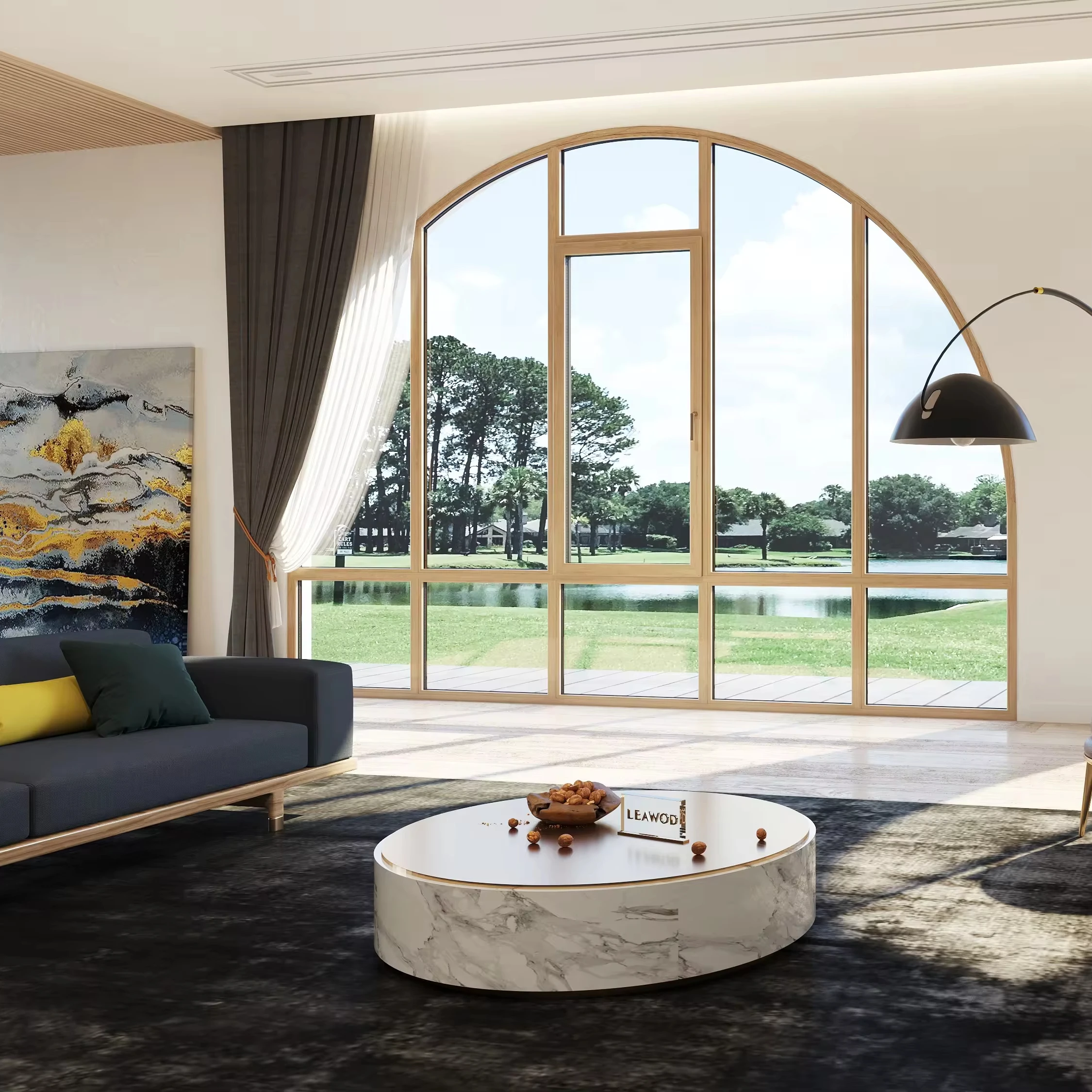 Aluminum Wood Windows American Style Residential Double Safety Glass Aluminium Wood Casement Window Composite Crank Open